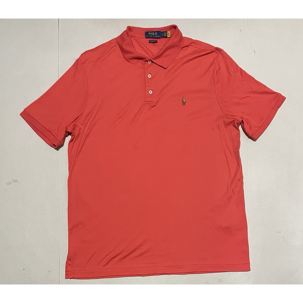 Polo Ralph Lauren Polo Shirt Mens Size Large Embroidered Pony Coral Orange